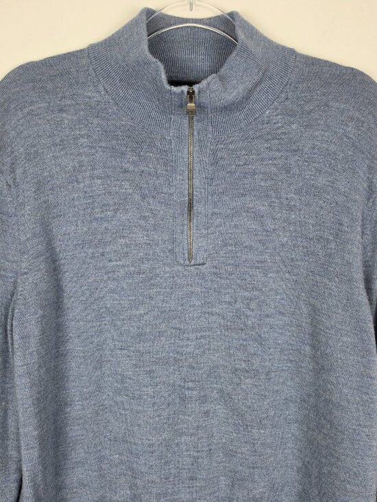 Banana Republic Men's Sweater Merino Wool Quarter Zip Blue Heathered Size XL - Picture 3 of 11